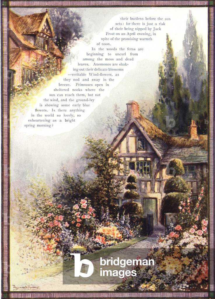cottages flowers gardens, 1930s (print)