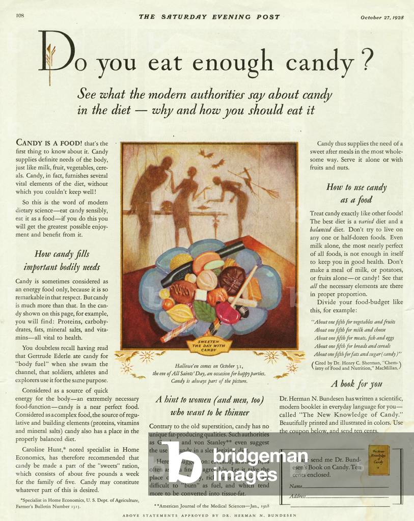 Dieting Sugar Sweets Magazine, advert, USA, 1920s