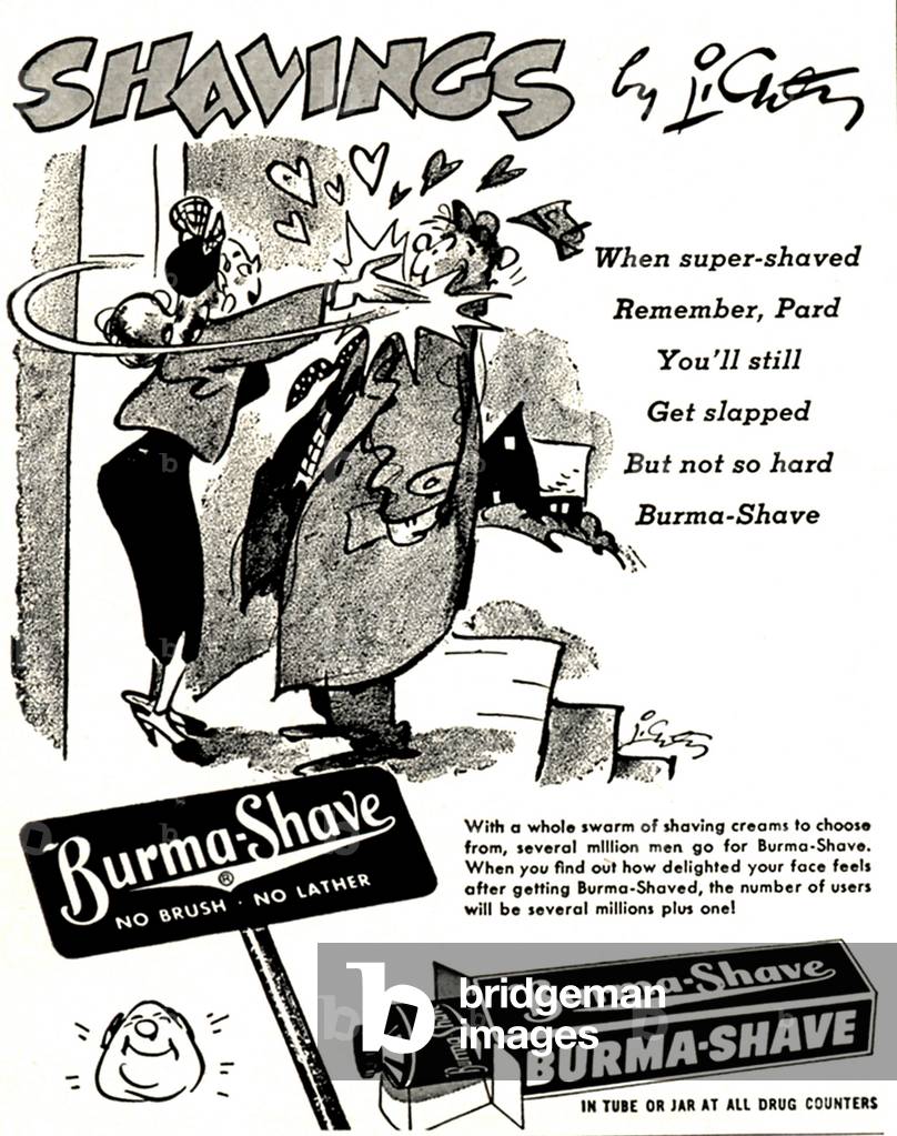 Burma Shave Magazine, advert, UK, 1950s
