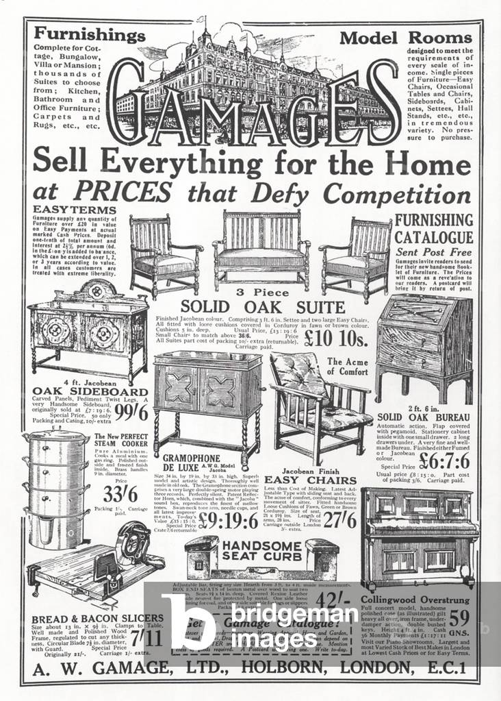 Gamage's Department Store Magazine, advert, UK, 1920s