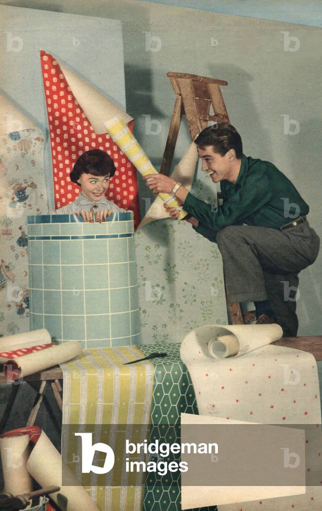 Romance over wallpapering Magazine, advert (detail), UK, 1950s