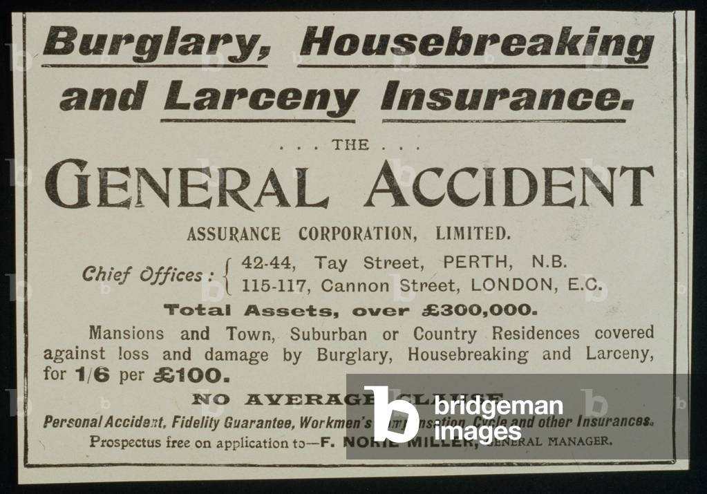 insurance general accidents finance, UK, 1930s (print)