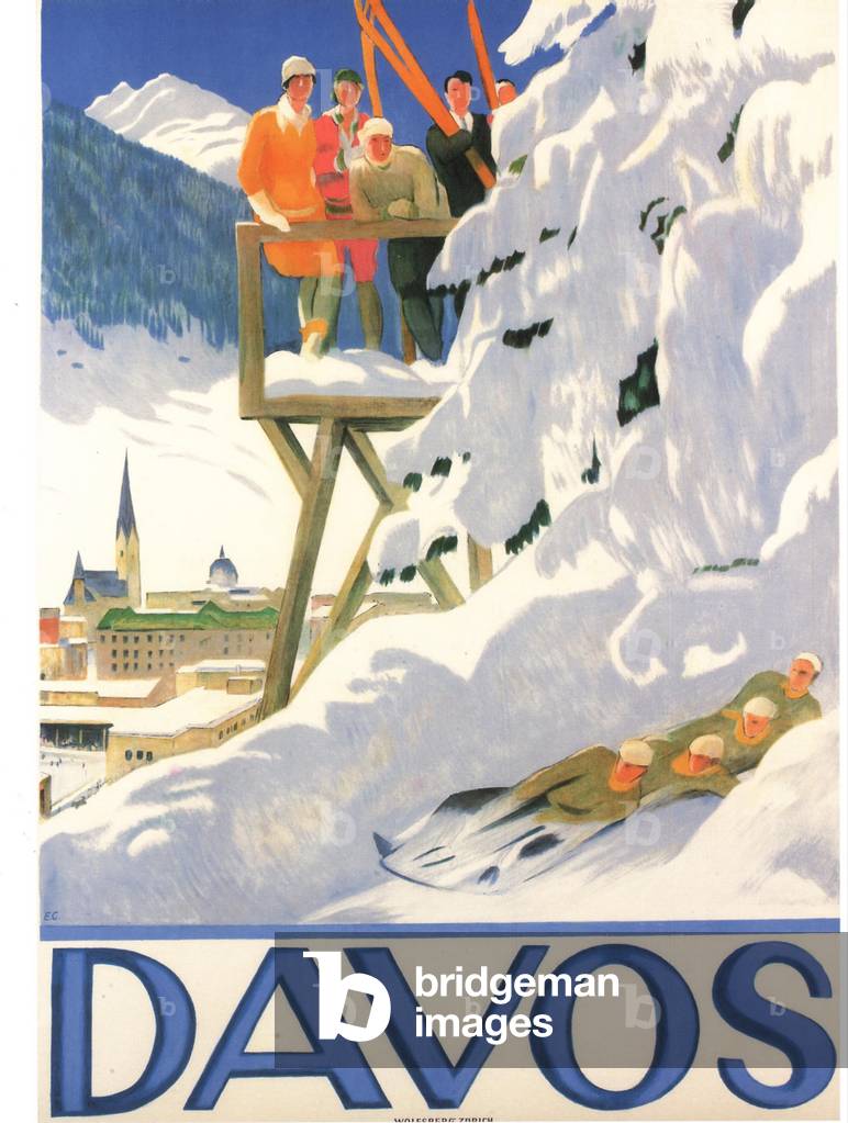 holidays winter in Davos, Switzerland, 1920s (print)