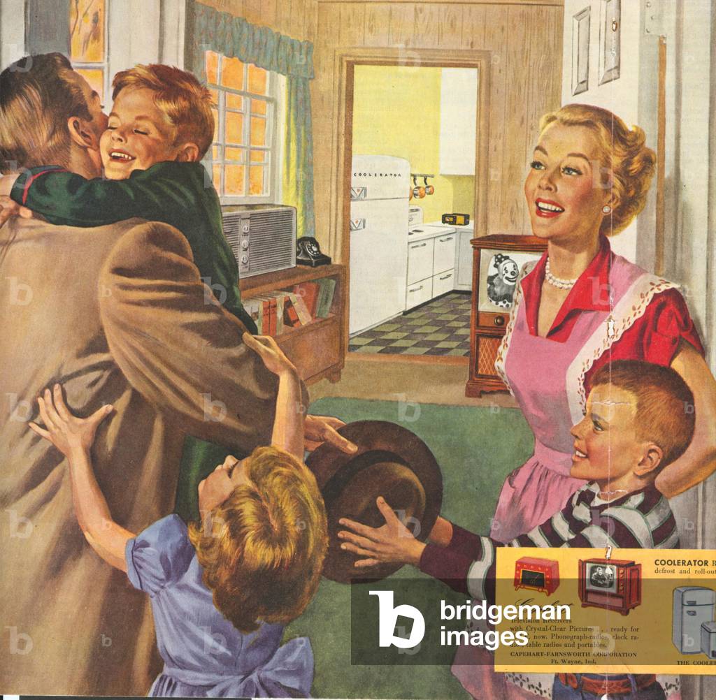 Welcoming Father Home from Work Magazine, advert, USA, 1951