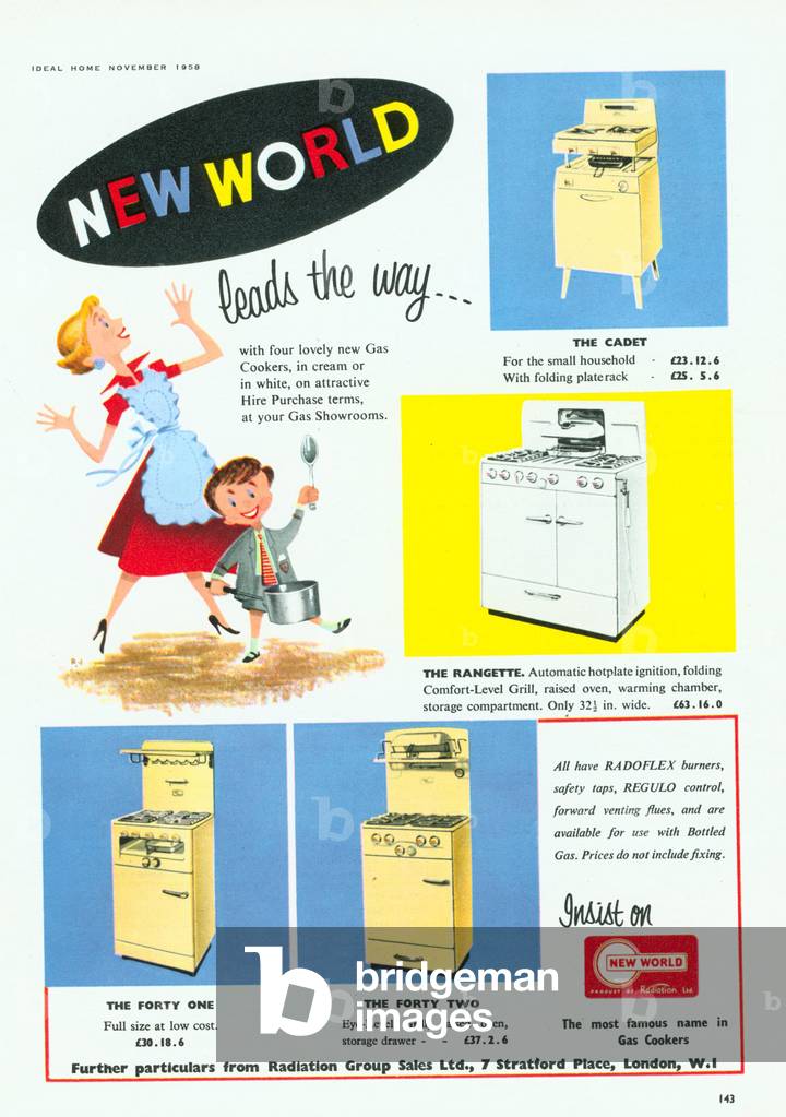 New World Cooker Magazine, advert, UK, 1950s