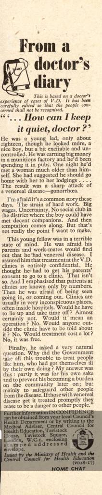 Venereal Diseases Magazine, advert, UK, 1950s