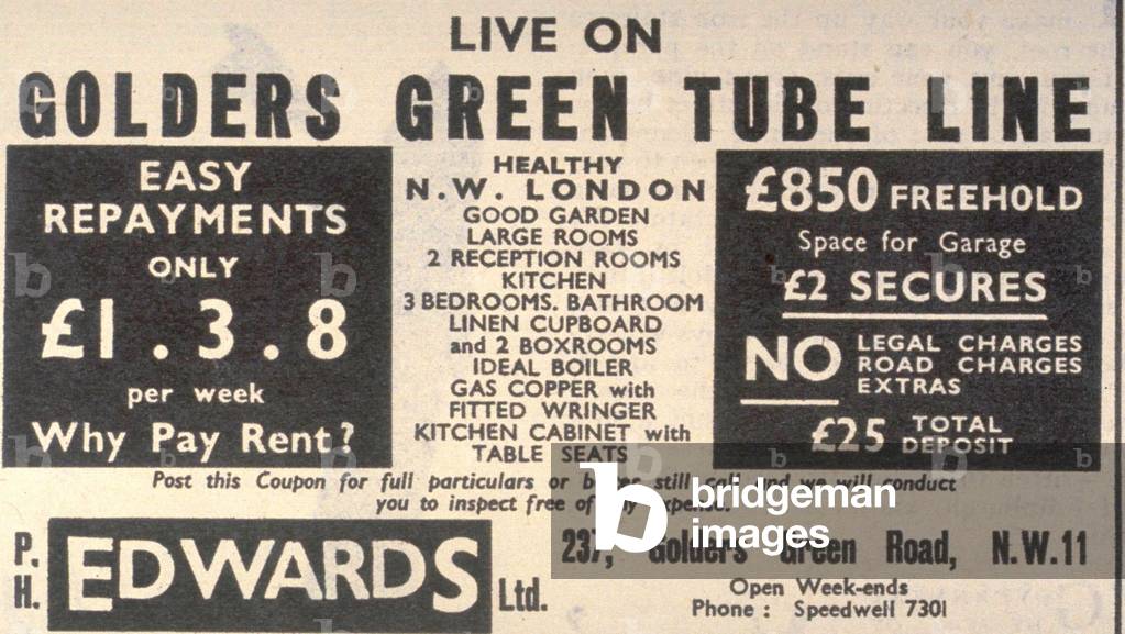 Edwards Ltd Golder's Green Magazine, advert, UK, 1930s