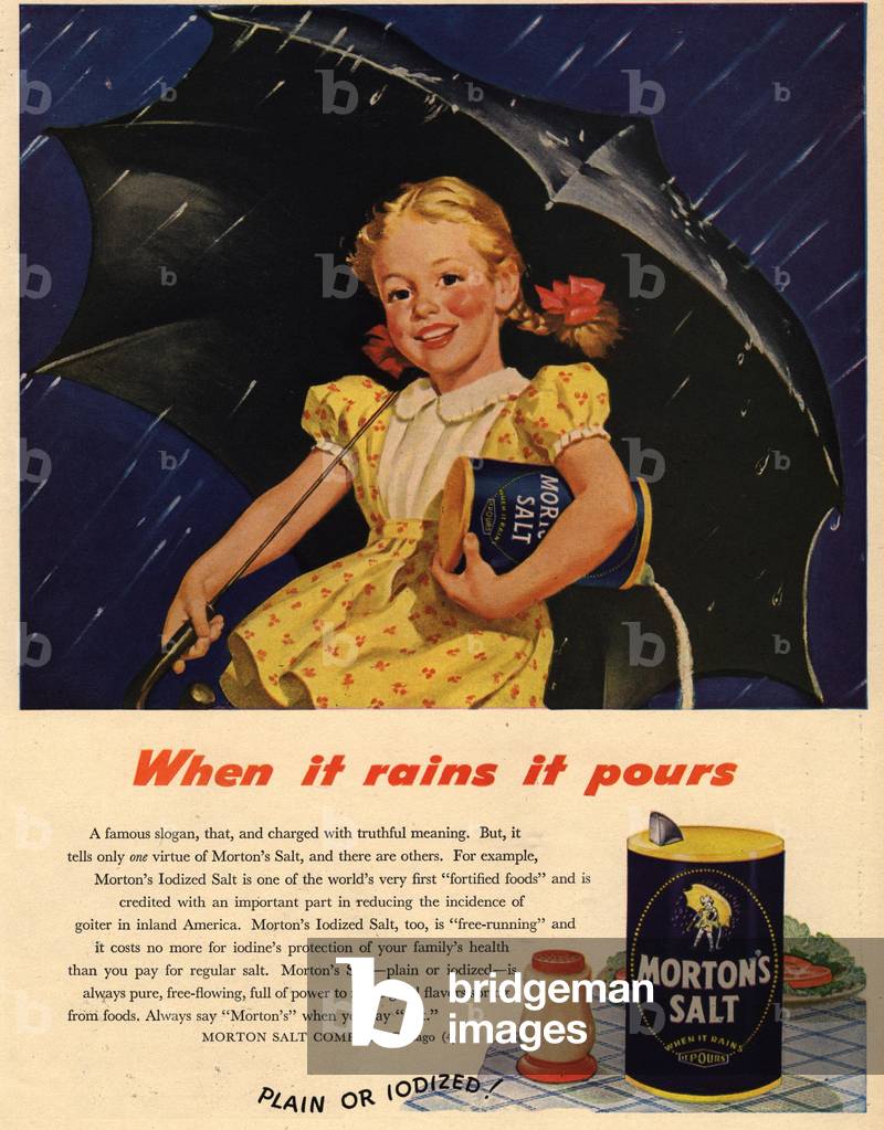 Mortons Salt Magazine, advert, USA, 1940s