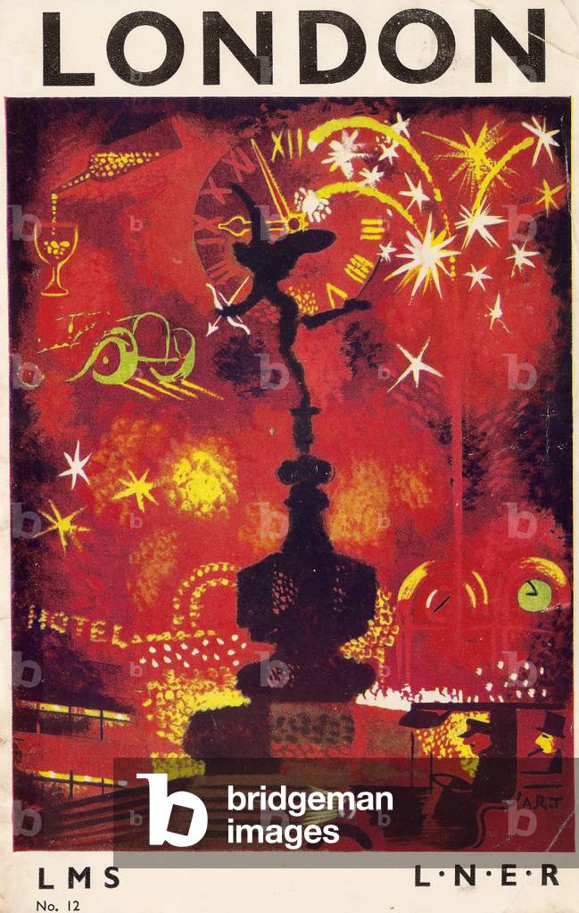 LMS, Picadilly circus, Eros sculpture, 1938 (print)