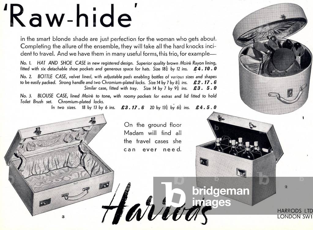 Harrods leather luggage advertisement, 1938