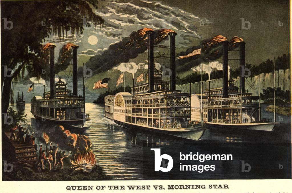 Paddle Boats Magazine Plate, USA, 1840s & Pre