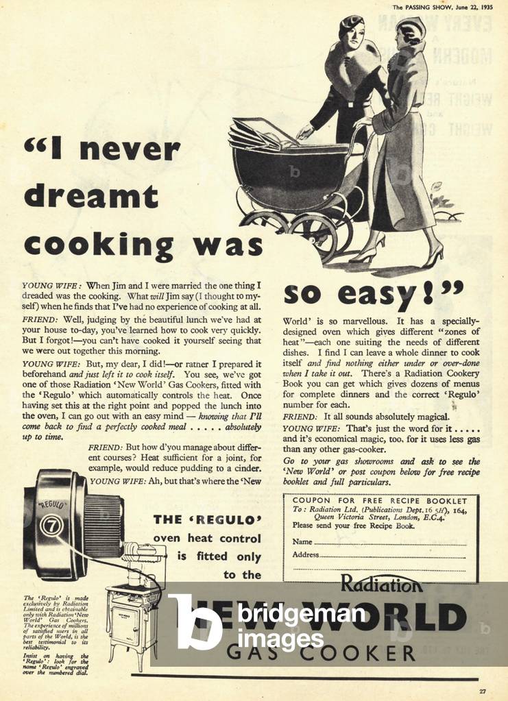 New World Cookers Magazine, advert, UK, 1930s