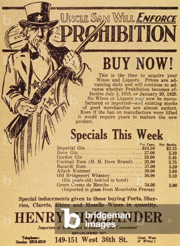 prohibition alcohol uncle sam, USA, 1910s, (print)
