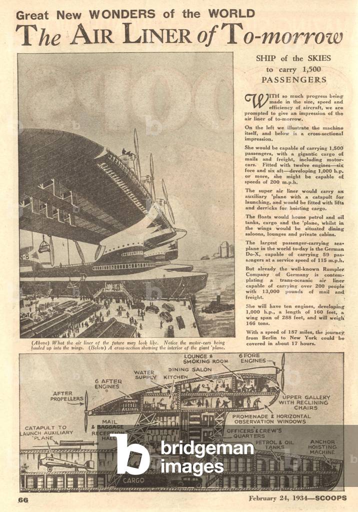 The Air Liner Of Tomorow Magazine Plate, UK, 1930s
