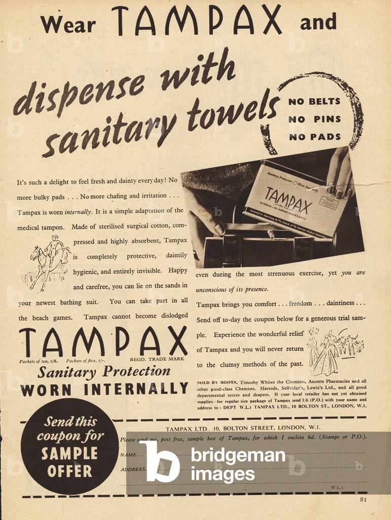 Tampax Magazine, advert, UK, 1940s