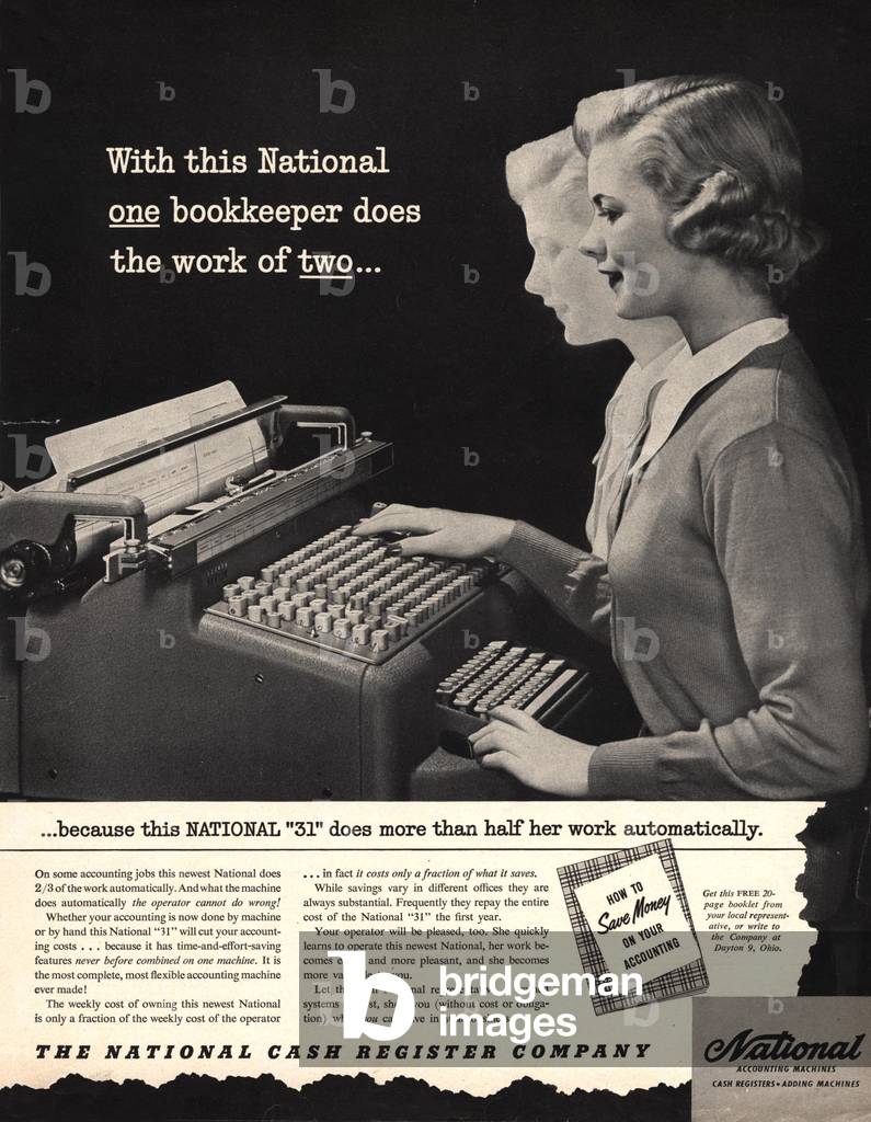 Cash registers national secretaries, 1950s (print)