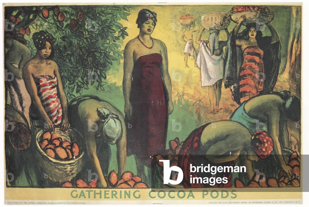 Gathering Cocoa Pods Magazine Plate, UK, 1930s