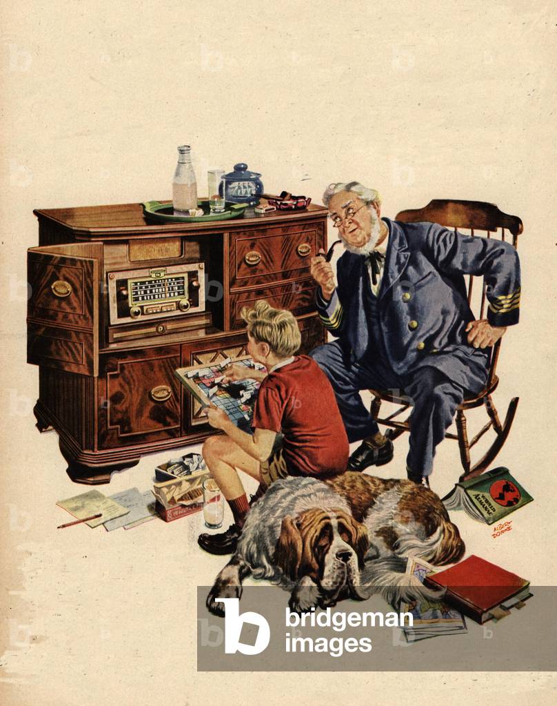 listening to the radios, 1940s (print)