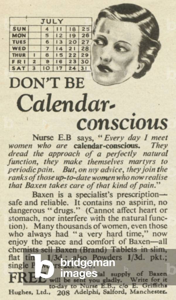sanitary protection periods, 1930s (print)