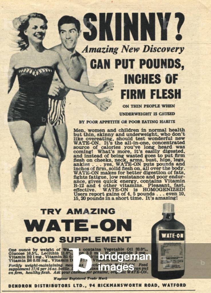 slimming weight loss diets wate-on, 1950s (print)