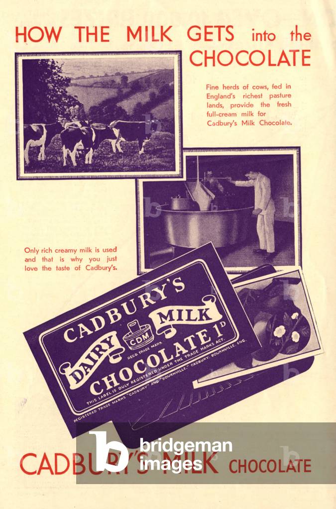 UK chocolate Cadbury's ad, 1910s (lithograph), 1910s