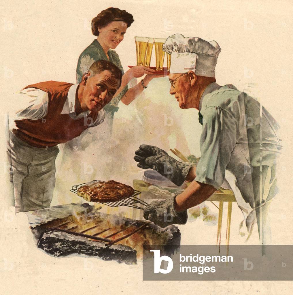 cooking barbecues chefs bbq, 1940s (print)