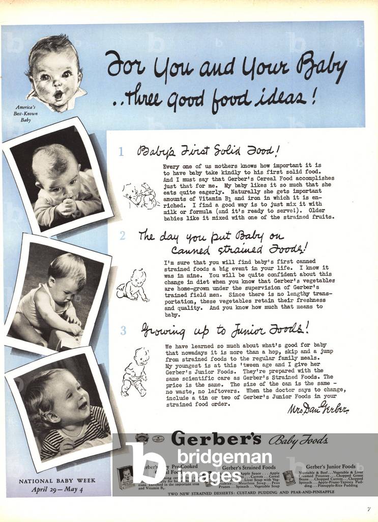 Gerber Baby Food Magazine, advert, USA, 1940s