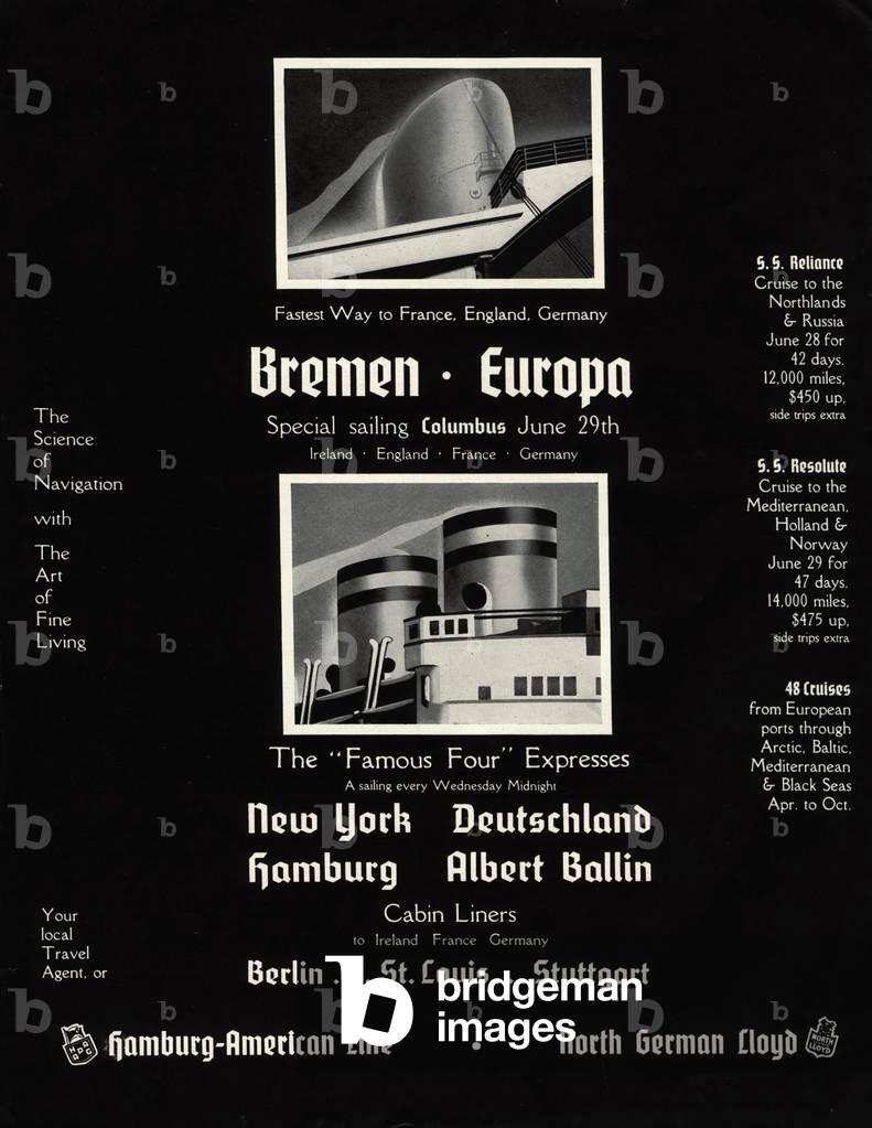 Hamburg-American Line Magazine, advert, USA, 1930s