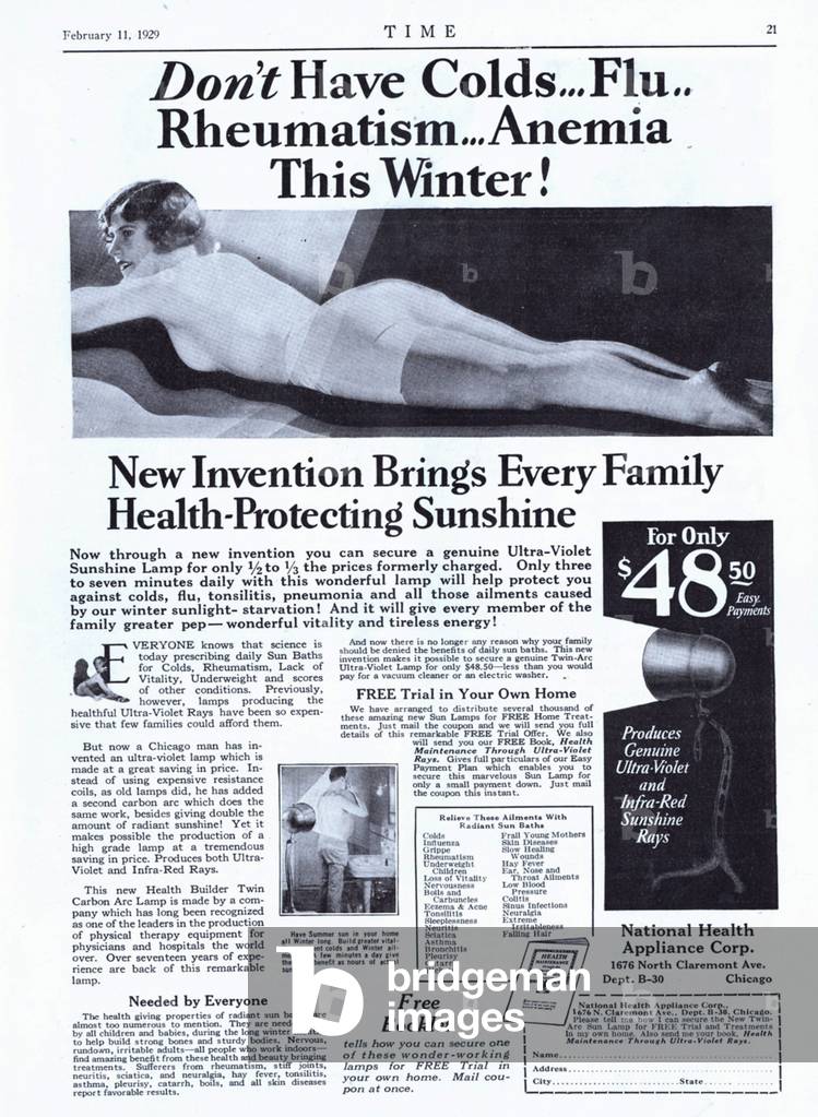 National Health Appliances Corporation Magazine, advert, USA, 1920s