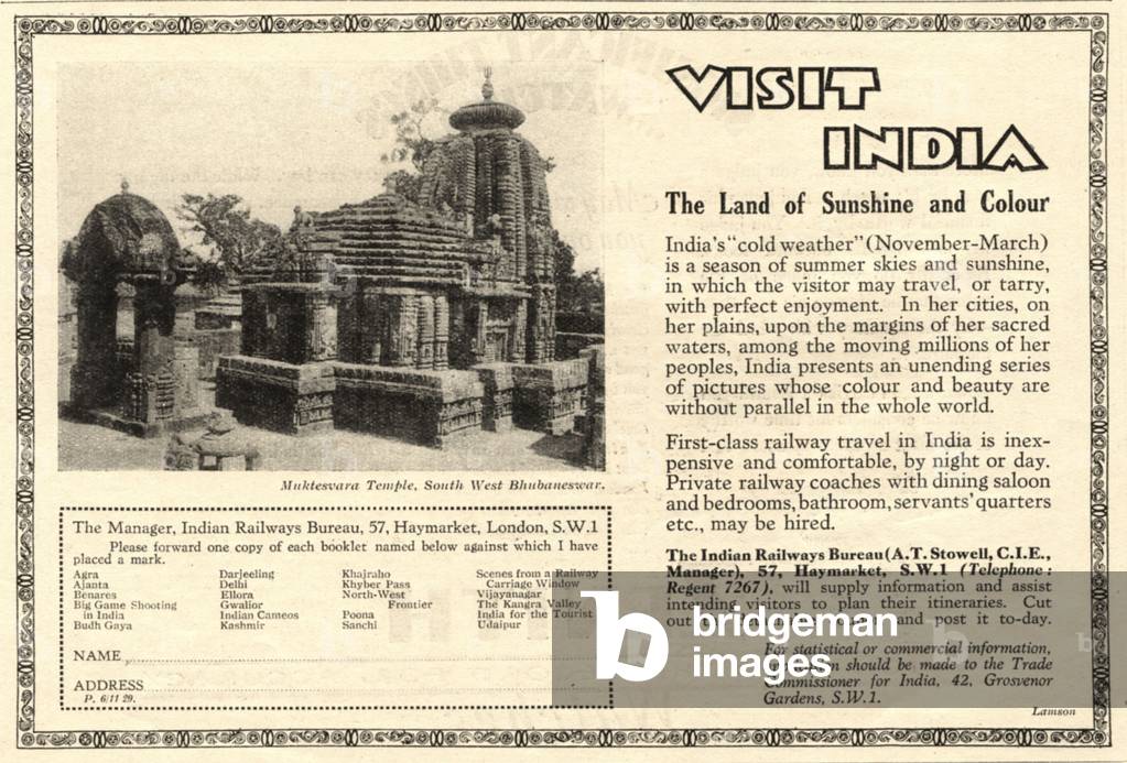 Indian Railways Bureau Magazine, advert, UK, 1920s