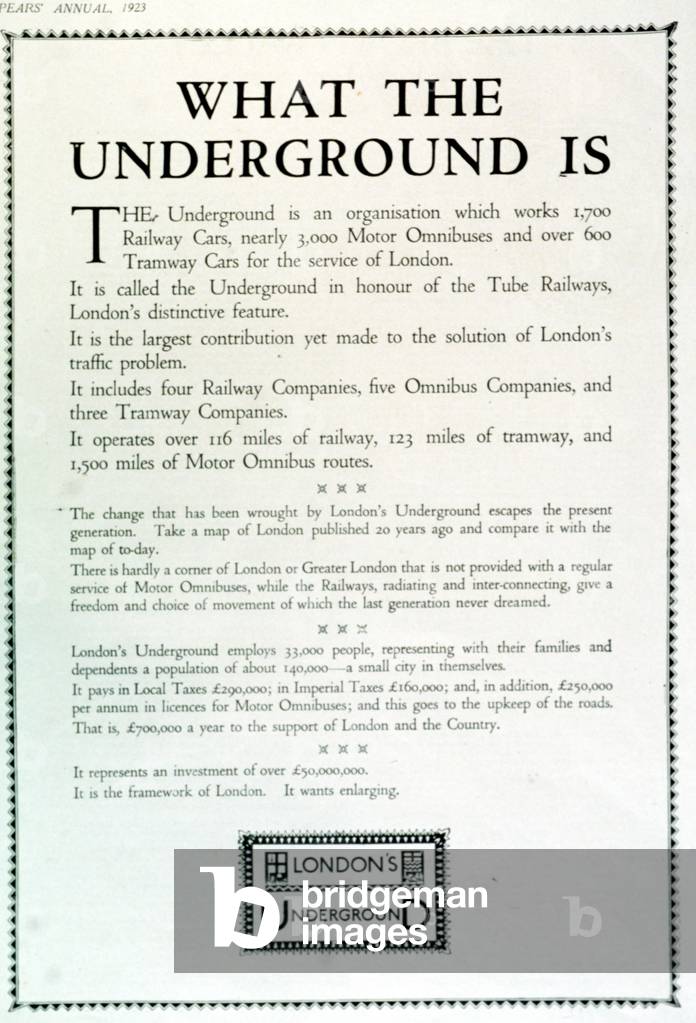 underground trains advertizing, UK, 1920s (print)