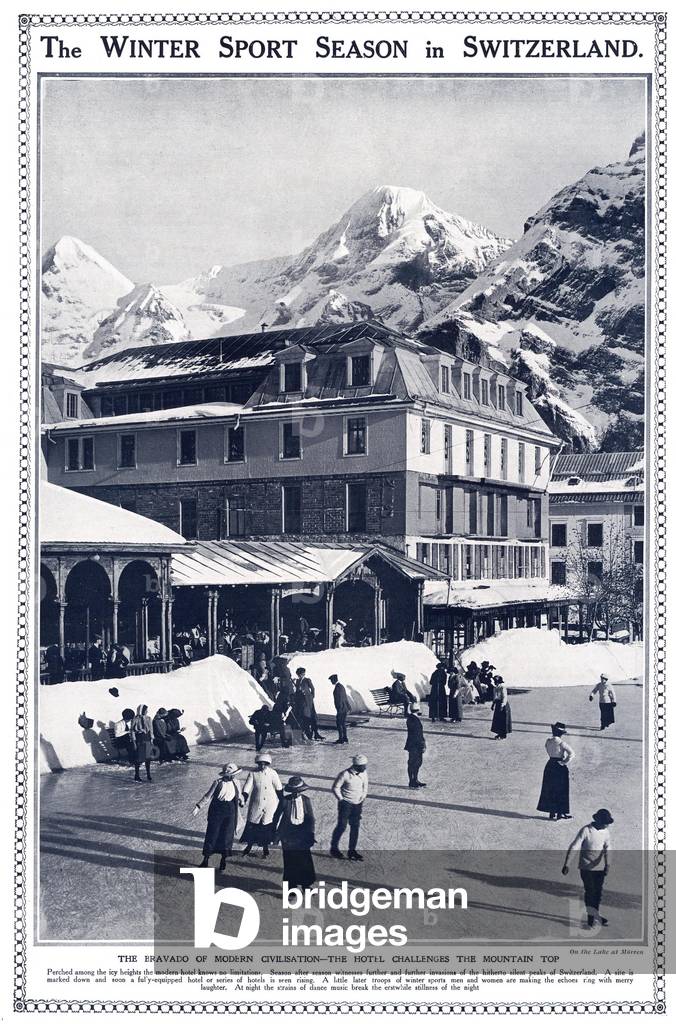 Skating in Switzerland Magazine Plate, UK, 1930s