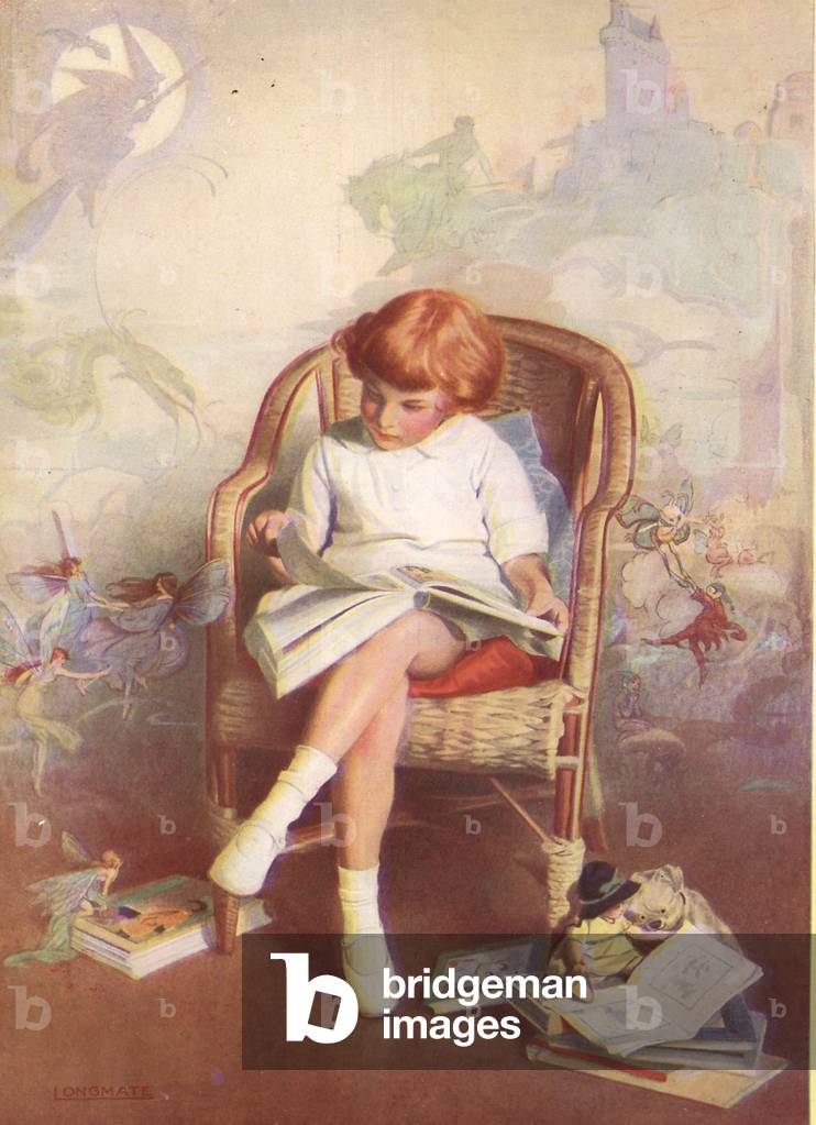 Child Reading Fairy Stories. Magazine Cover, UK, 1920s