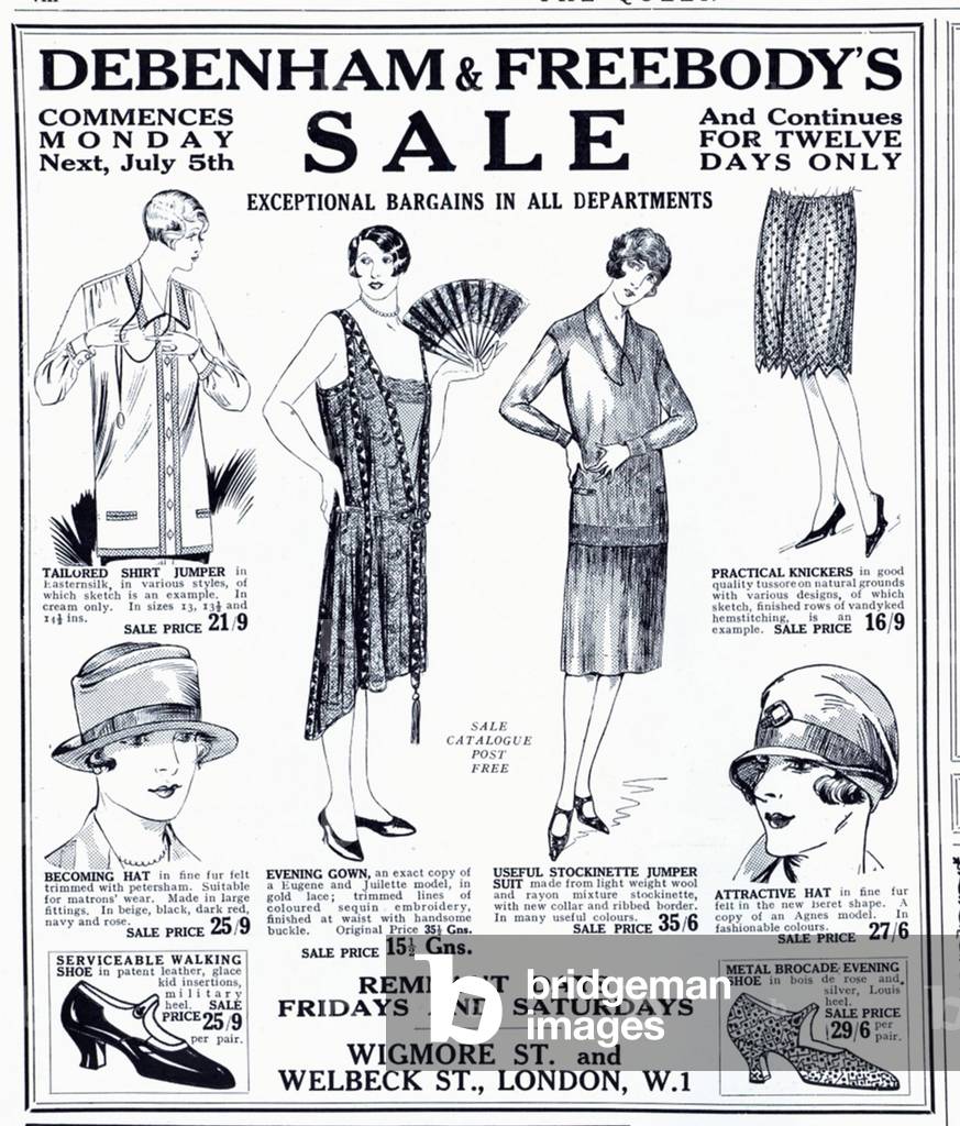 Debenhams and Freebodys Magazine, advert, UK, 1920s