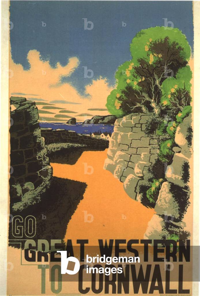 holidays great western railways cornwall coast rail, 1932 (poster)