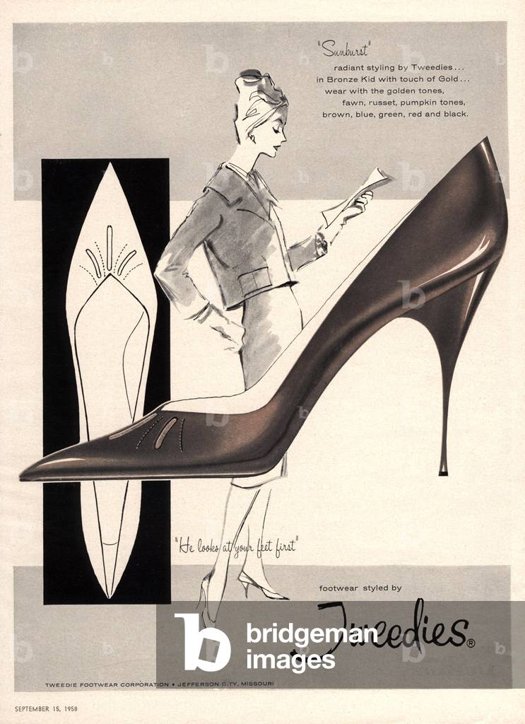 womens shoes stilettos, 1950s (print)