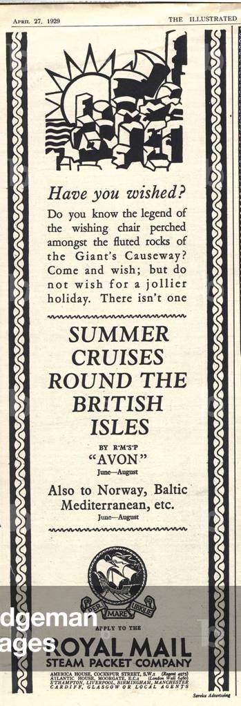 Royal Mail Line Cruises Magazine, advert, UK, 1920s