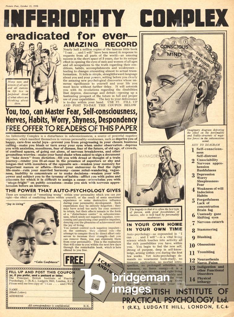 Inferiority Complex Cure Magazine, advert, UK, 1930s