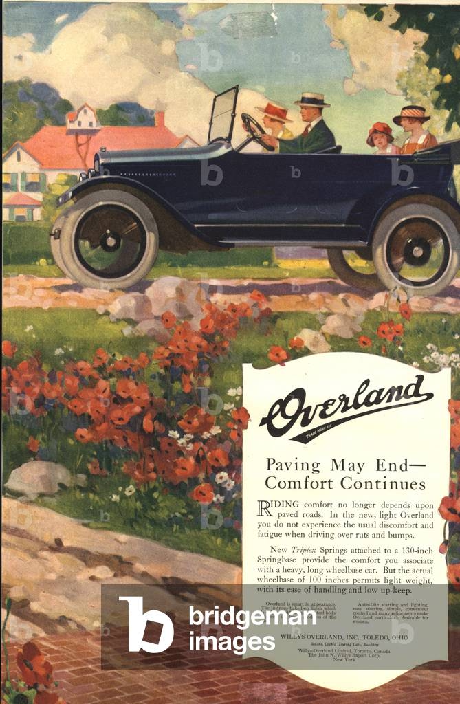 Overland cars, USA, 1910s (print)