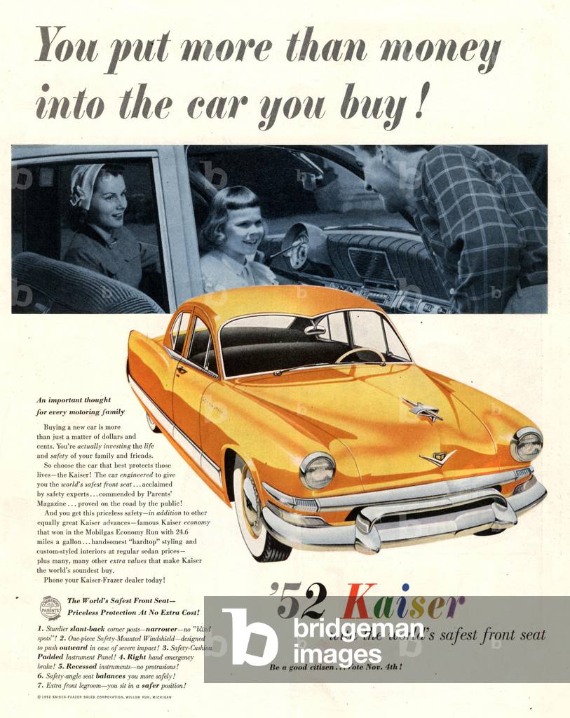 Kaiser Cars Magazine, advert, USA, 1952