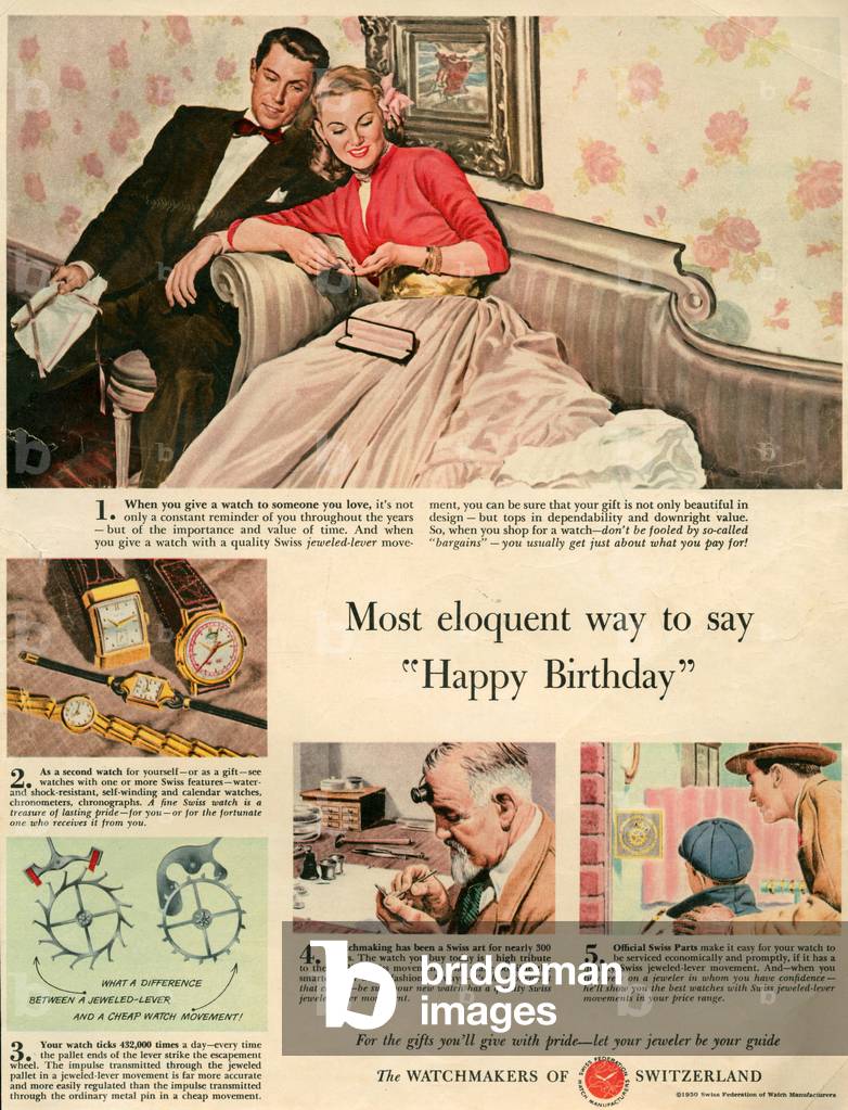 Watchmakers of switzerland Magazine Advert, USA, 1950s