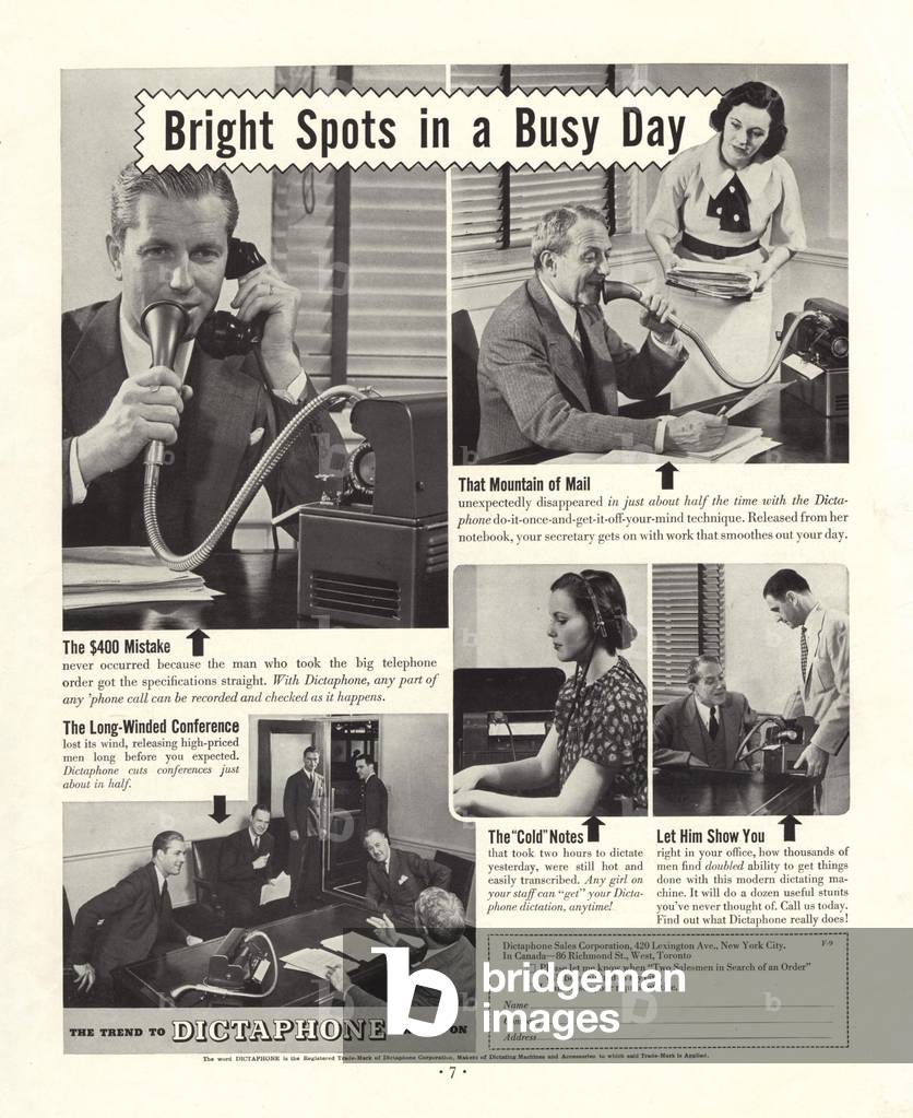 Dictaphones secretaries, 1930s (print)