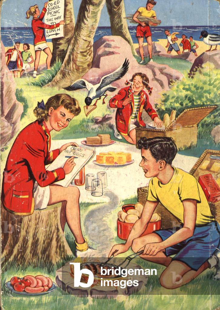children's picnics cartoons, Uk, 1950s (lithograph)