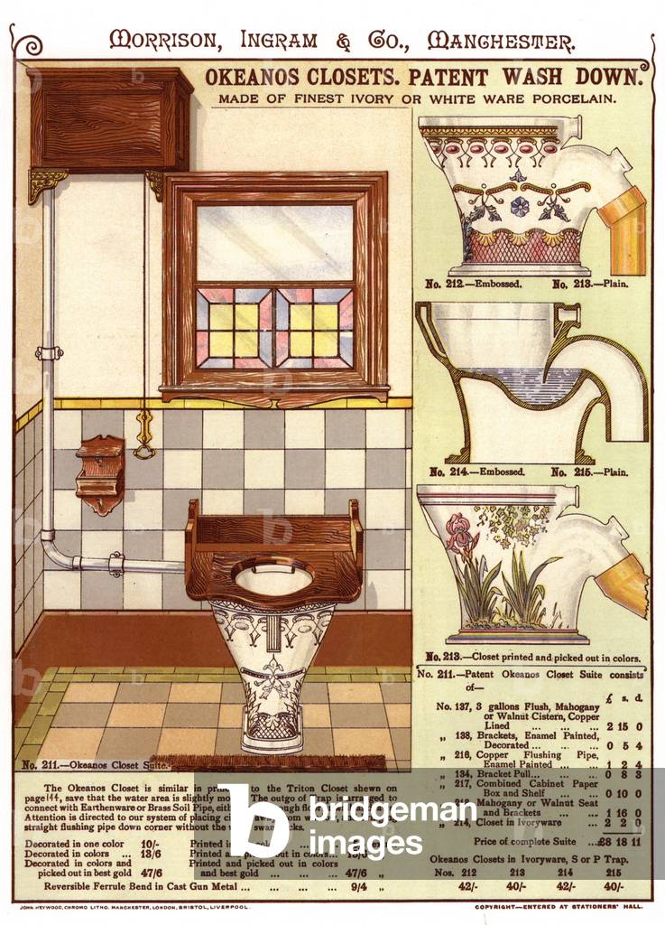 bathrooms toilets baths interiors, UK, 1900s , (print)