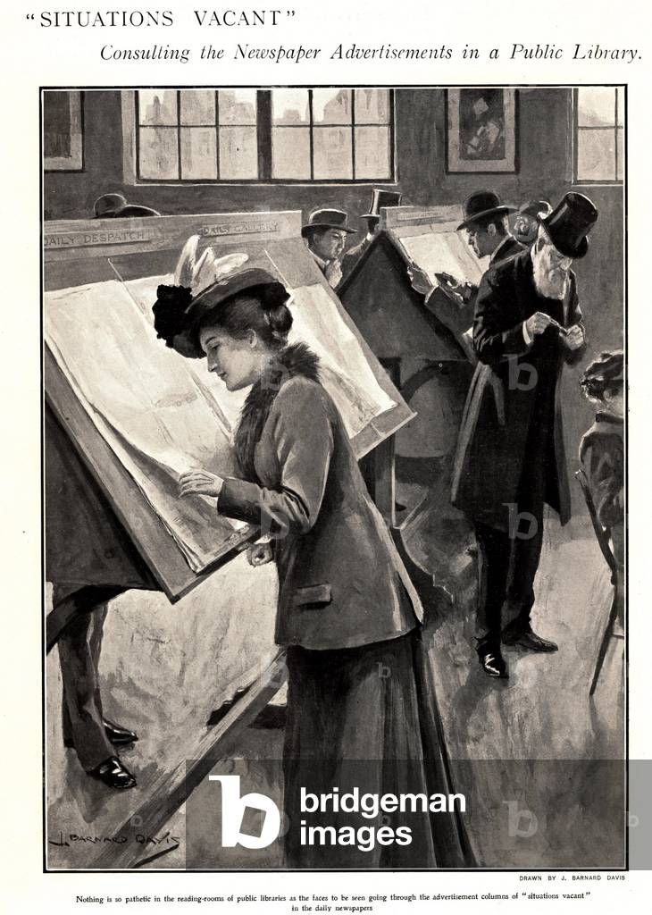 Woman Job Hunting Magazine Plate, UK, 1900s