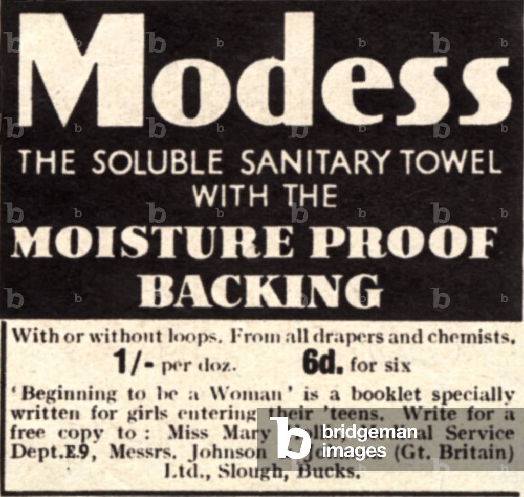 sanitary protection modess, 1930s (print)