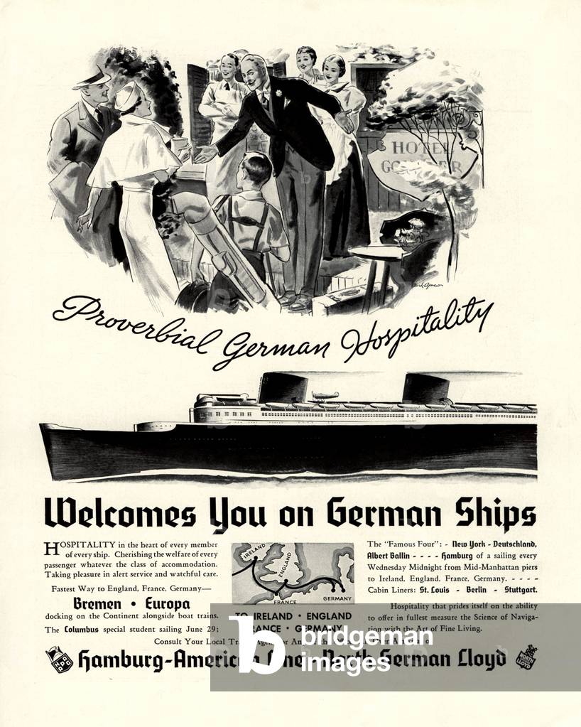 Hamburg-American Line Magazine, advert, UK, 1930s