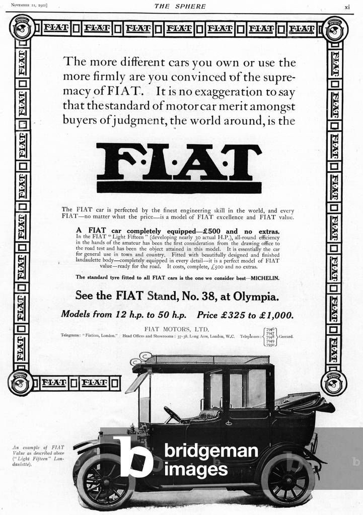 Fiat Magazine, advert, UK, 1910s