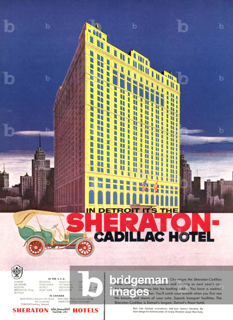Sheraton-Cadillac Hotel Magazine, advert, USA, 1950s