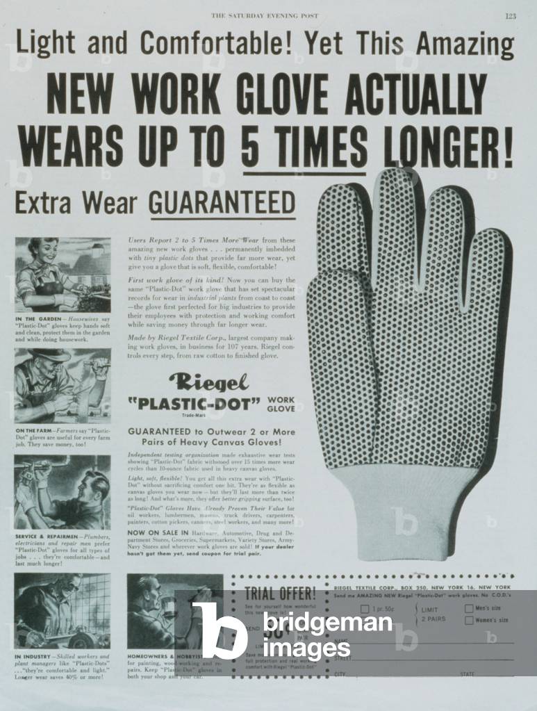 gloves horticulture, USA, 1950s, (print)